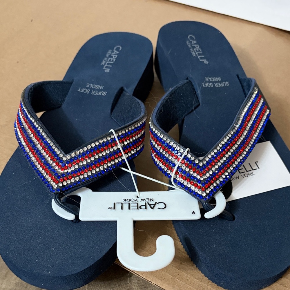 Capelli New York Navy Flip Flops with Beaded Straps - Picture 4 of 5